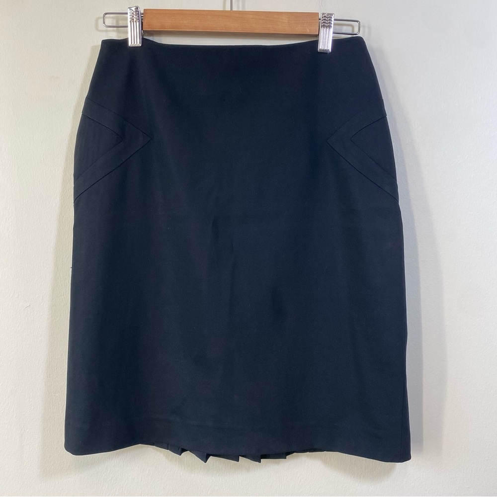 Club Monaco Black Stretch Wool Pencil Skirt with Kick Pleats